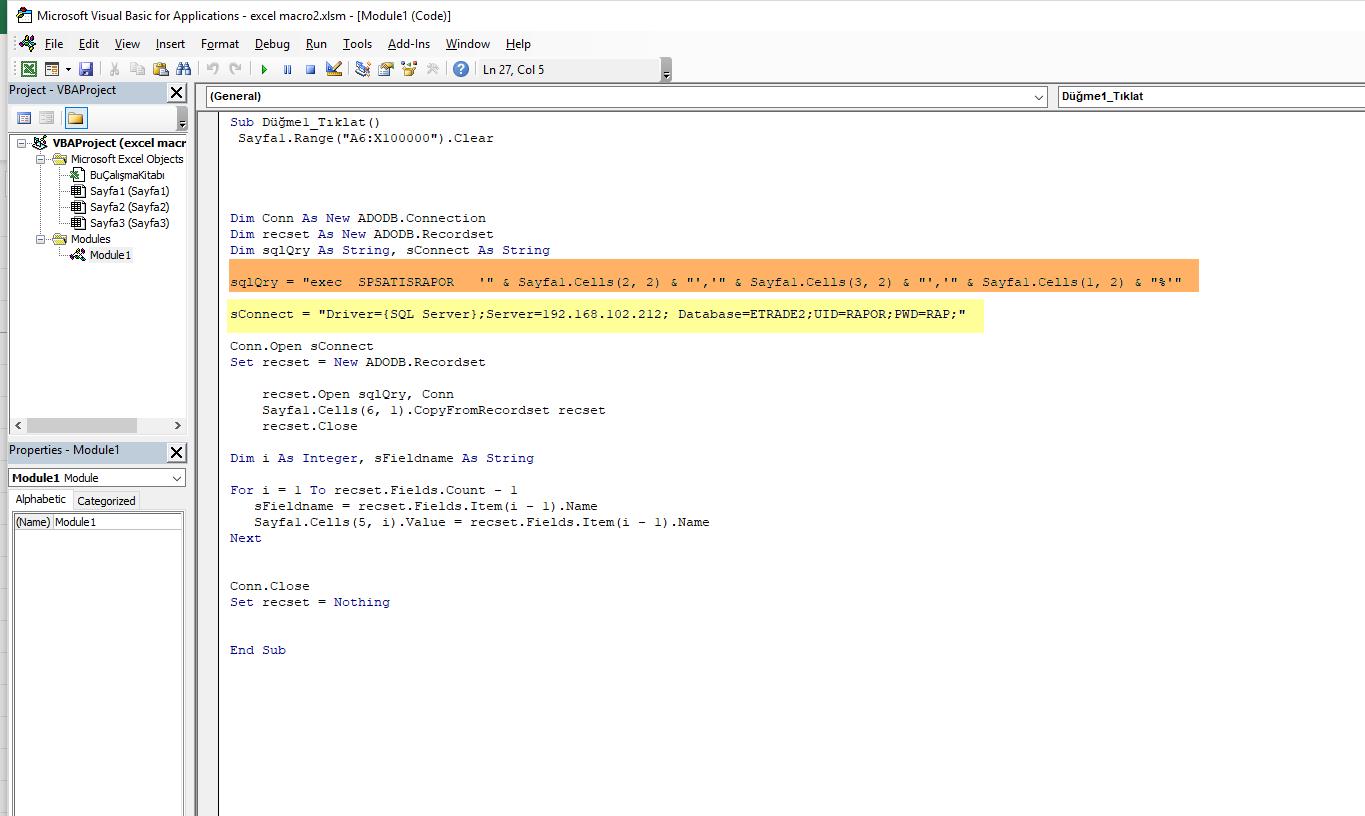 SQL Sorgusunu Macro ile Excel’den çalıştırmak. – Ömer Çolakoğlu